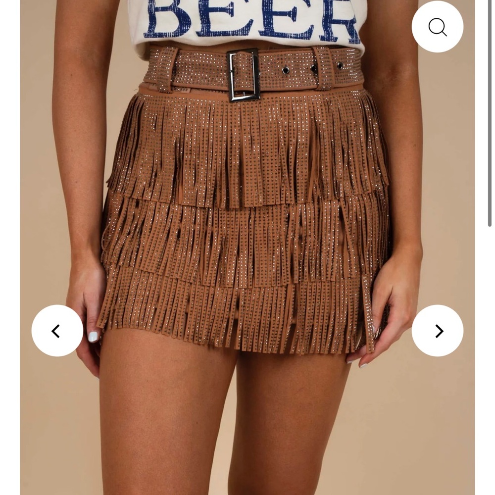Fringe camel colored skirt